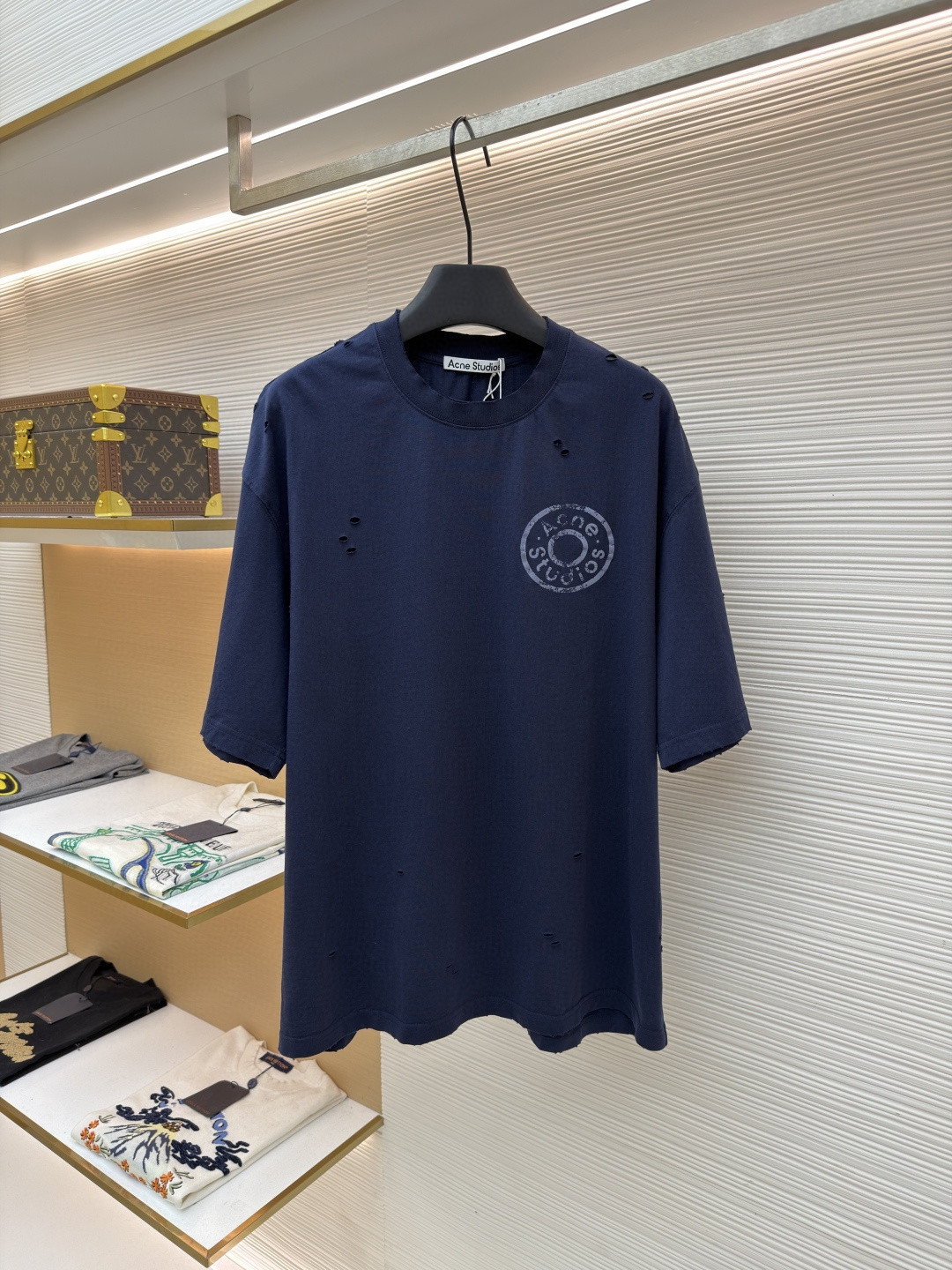 Acne Studios 做旧破洞徽标印花破洞T恤 短袖 蓝色 A0 CL0438-833
