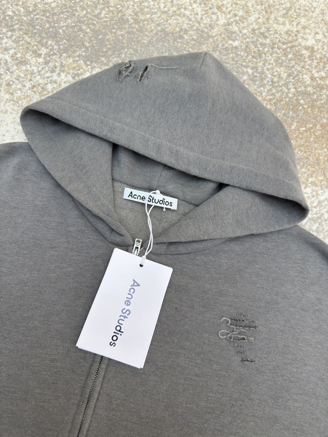 Acne Studios 破洞做旧徽标拉链连帽卫衣 外套 长袖 黑色 灰绿色 B0 CI0183-975