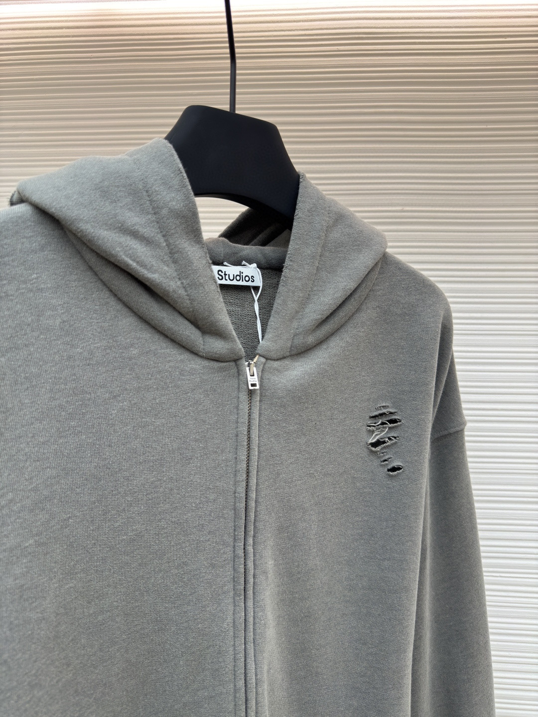 Acne Studios 破洞做旧徽标拉链连帽卫衣 外套 长袖 黑色 灰绿色 B0 CI0183-975