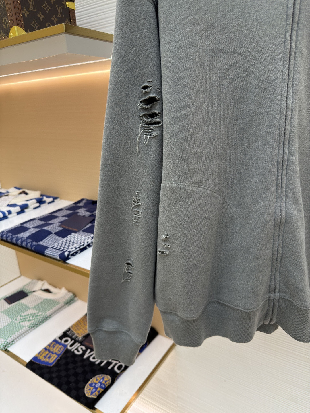 Acne Studios 破洞做旧徽标拉链连帽卫衣 外套 长袖 黑色 灰绿色 B0 CI0183-975