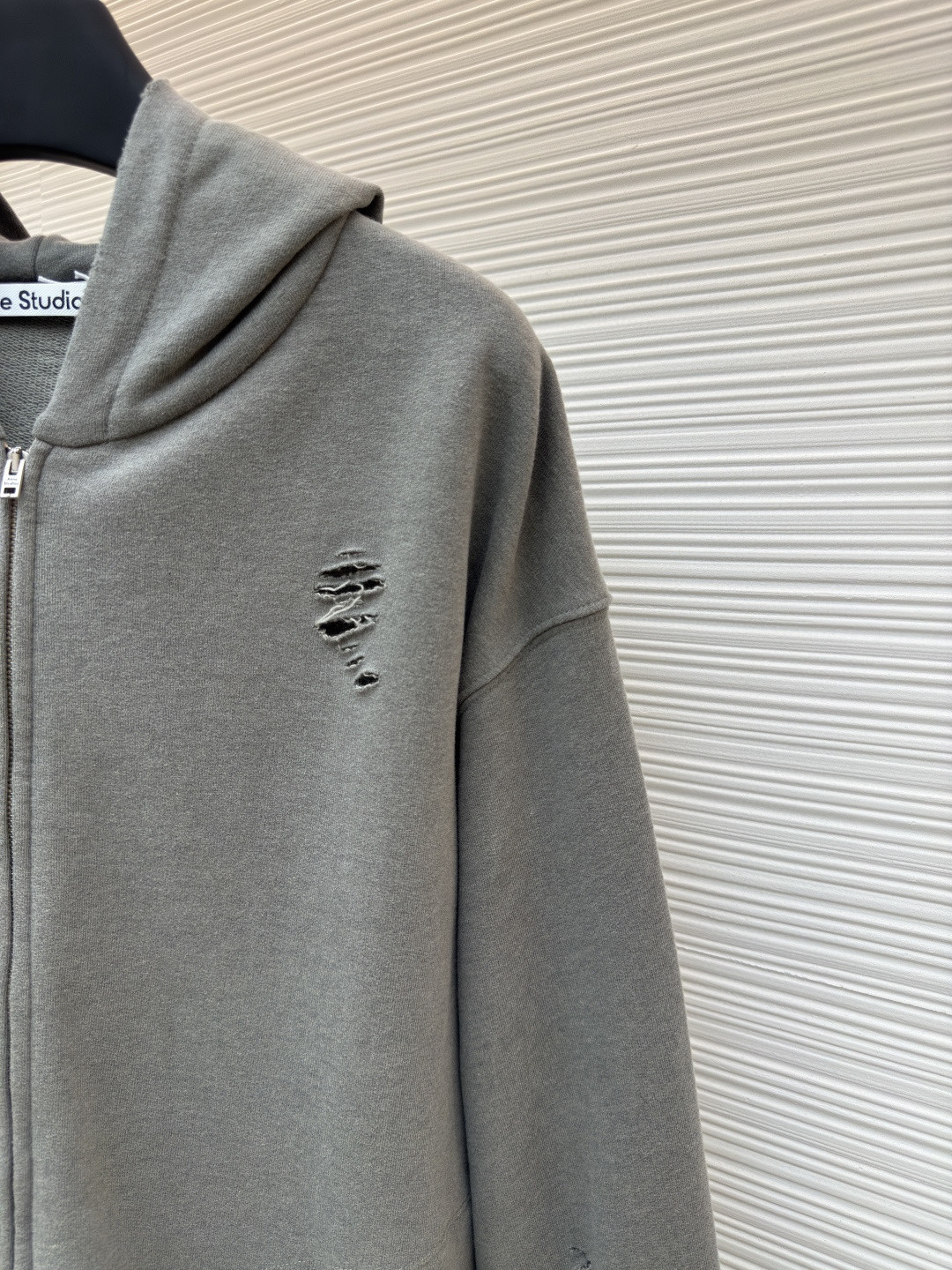 Acne Studios 破洞做旧徽标拉链连帽卫衣 外套 长袖 黑色 灰绿色 B0 CI0183-975