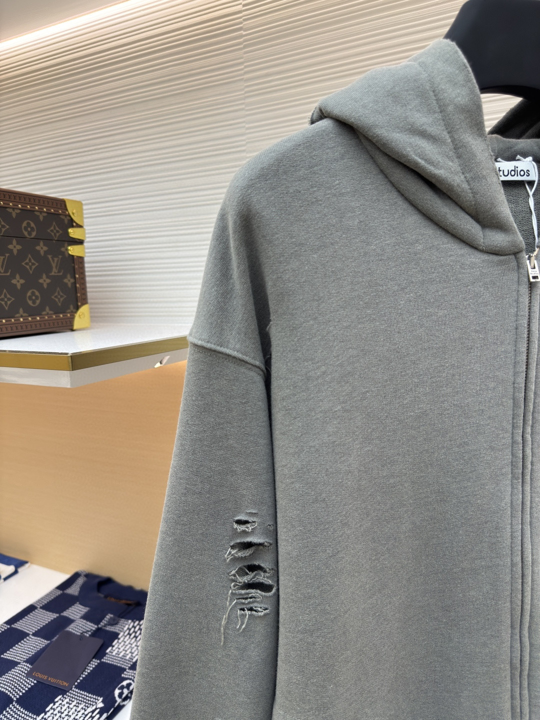 Acne Studios 破洞做旧徽标拉链连帽卫衣 外套 长袖 黑色 灰绿色 B0 CI0183-975