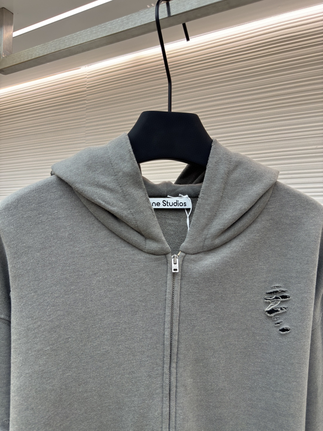 Acne Studios 破洞做旧徽标拉链连帽卫衣 外套 长袖 黑色 灰绿色 B0 CI0183-975