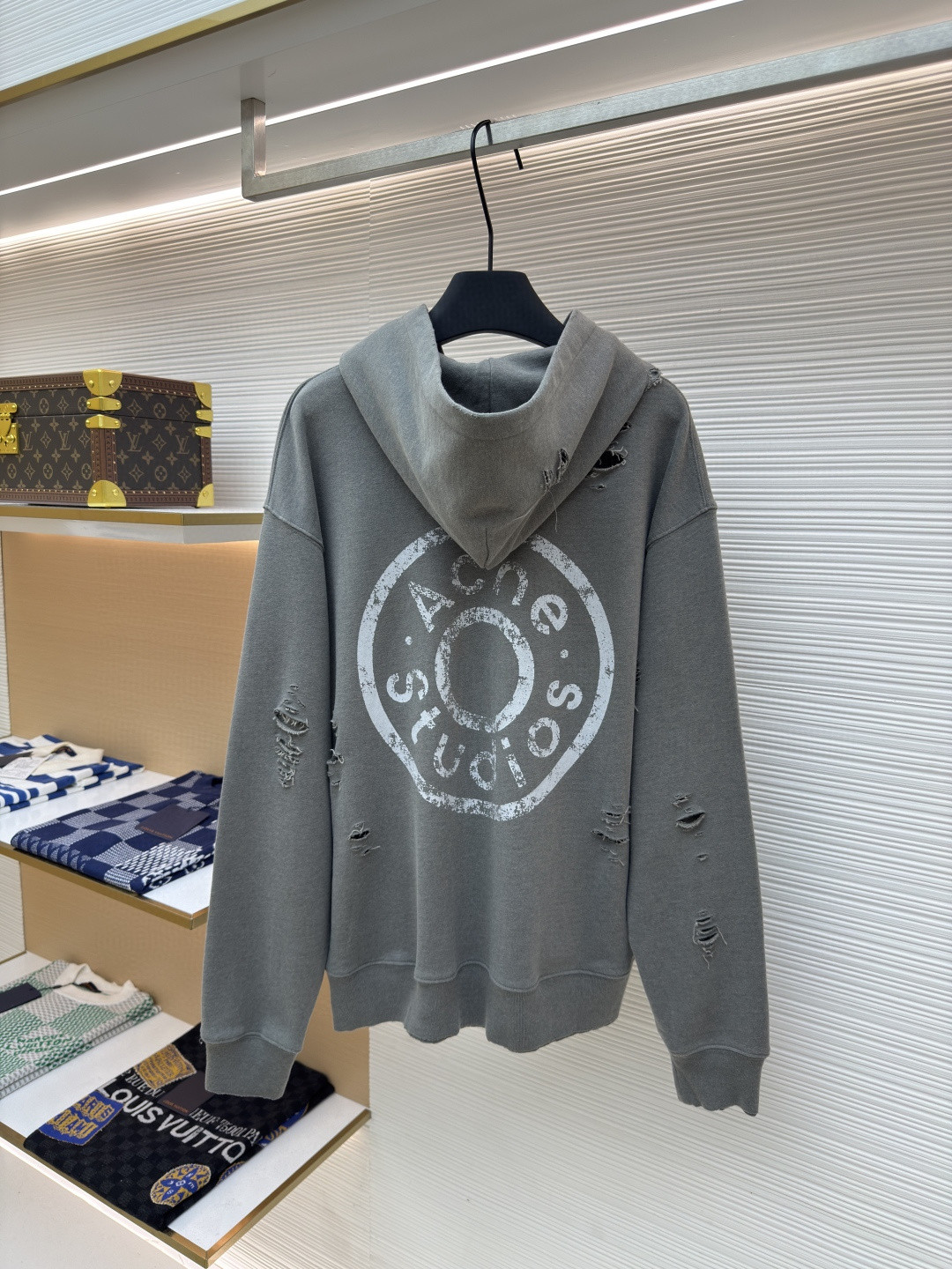 Acne Studios 破洞做旧徽标拉链连帽卫衣 外套 长袖 黑色 灰绿色 B0 CI0183-975