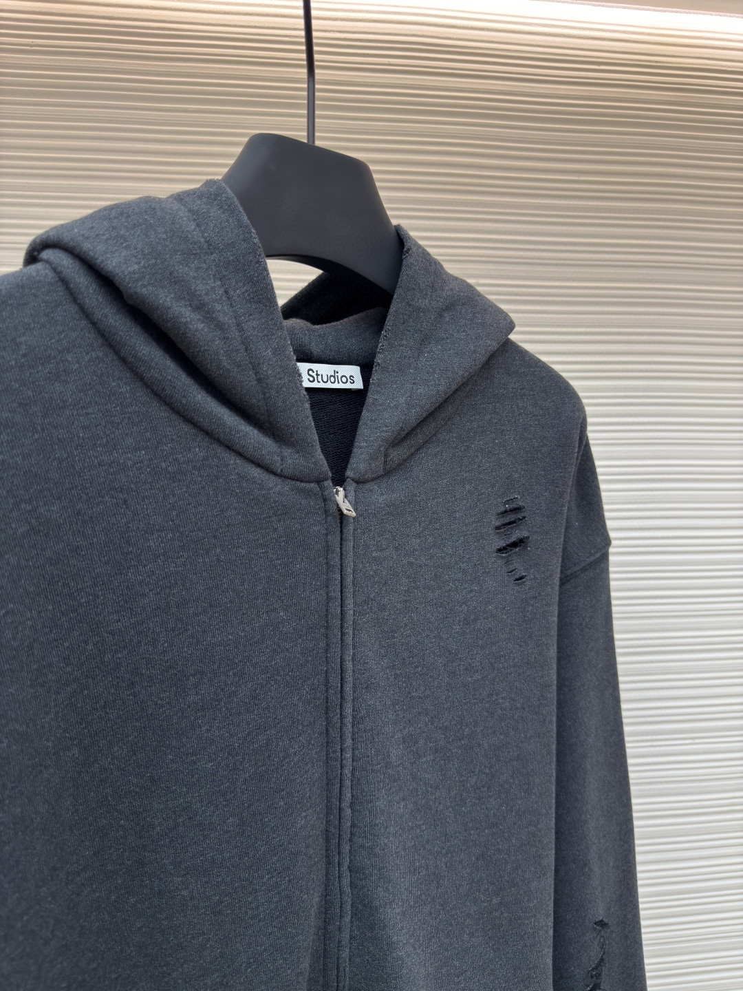 Acne Studios 破洞做旧徽标拉链连帽卫衣 外套 长袖 黑色 灰绿色 B0 CI0183-975