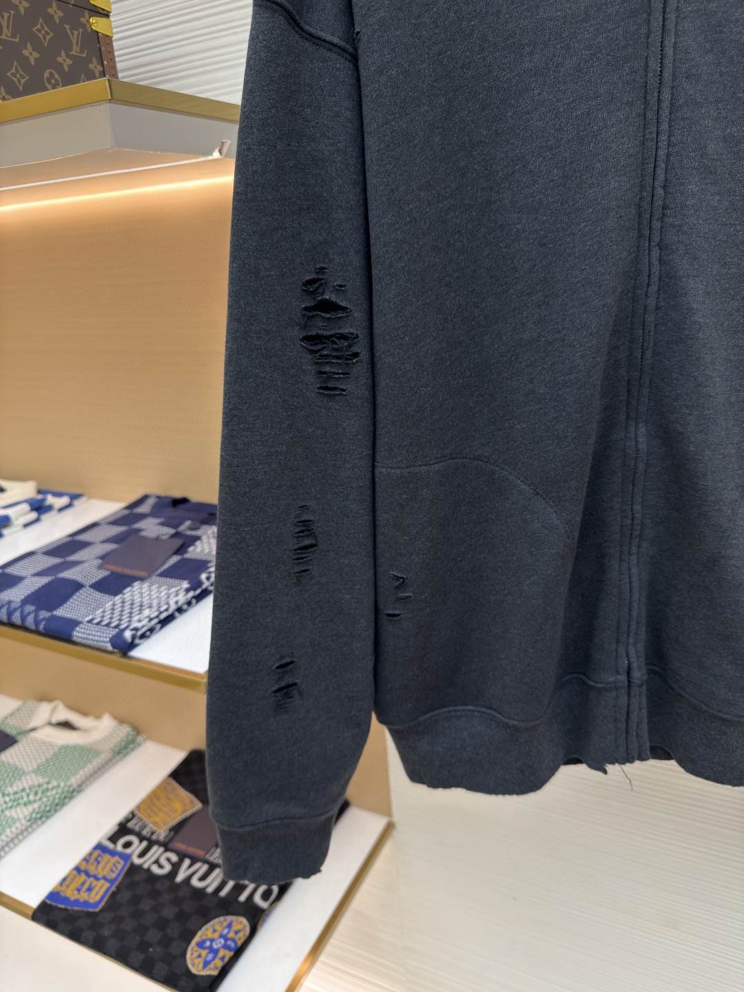 Acne Studios 破洞做旧徽标拉链连帽卫衣 外套 长袖 黑色 灰绿色 B0 CI0183-975