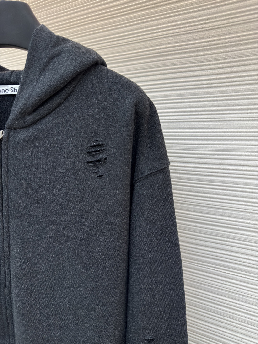 Acne Studios 破洞做旧徽标拉链连帽卫衣 外套 长袖 黑色 灰绿色 B0 CI0183-975