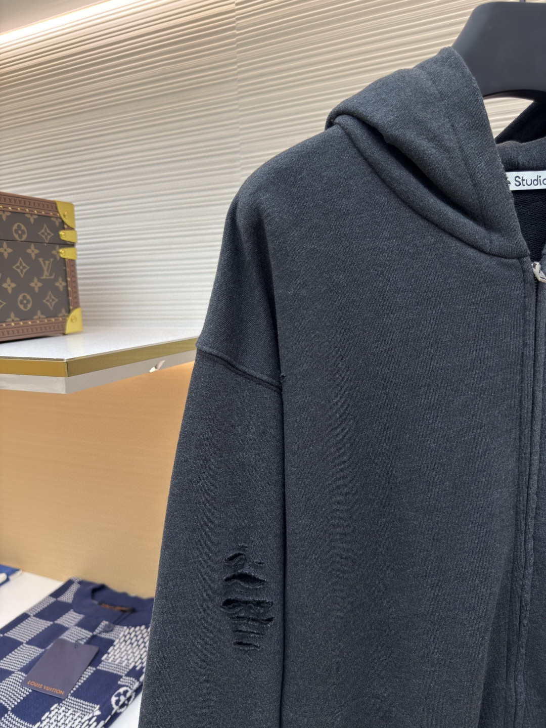 Acne Studios 破洞做旧徽标拉链连帽卫衣 外套 长袖 黑色 灰绿色 B0 CI0183-975