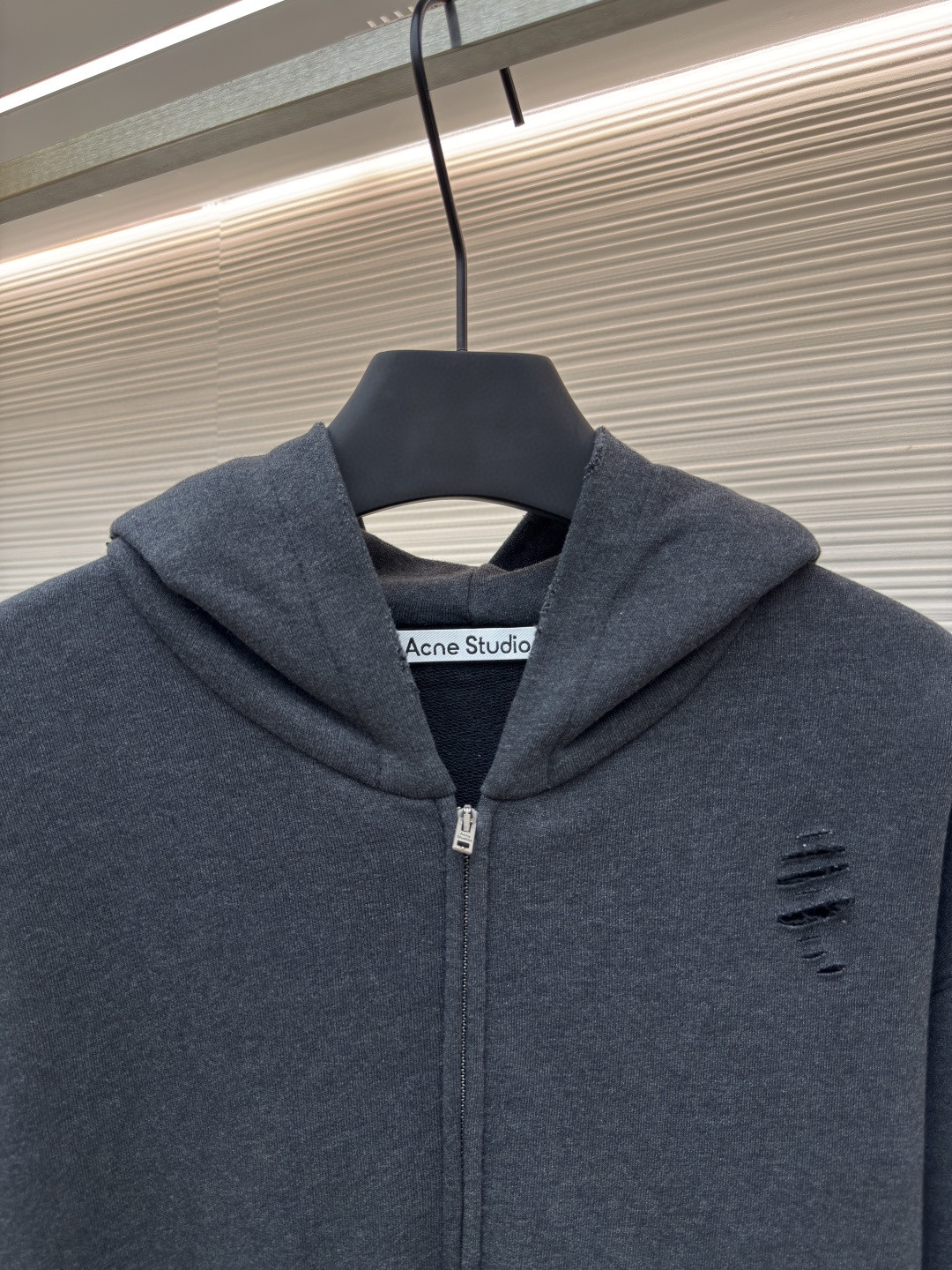 Acne Studios 破洞做旧徽标拉链连帽卫衣 外套 长袖 黑色 灰绿色 B0 CI0183-975
