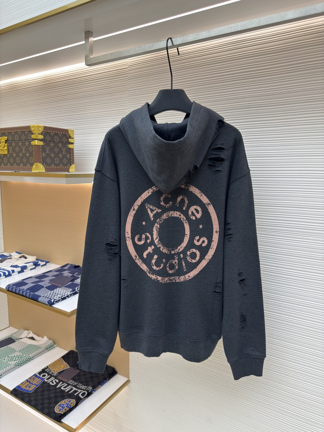 Acne Studios 破洞做旧徽标拉链连帽卫衣 外套 长袖 黑色 灰绿色 B0 CI0183-975