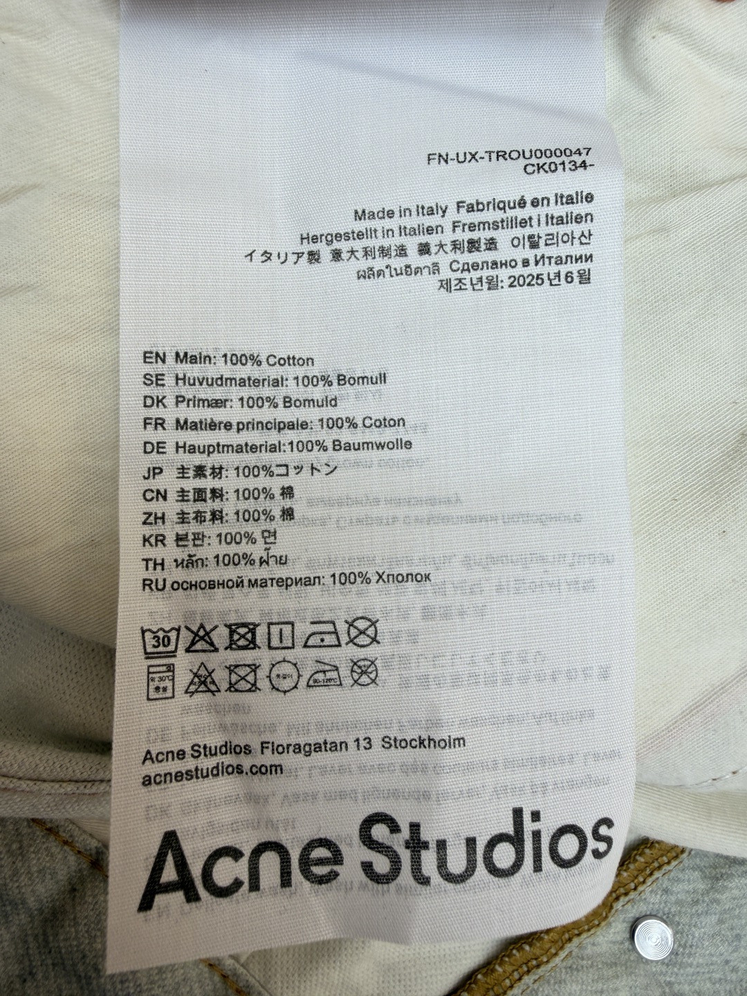 Acne Studios 拼接条纹牛仔裤 长裤 裤子 蓝黑色 B0 CK0139AIL