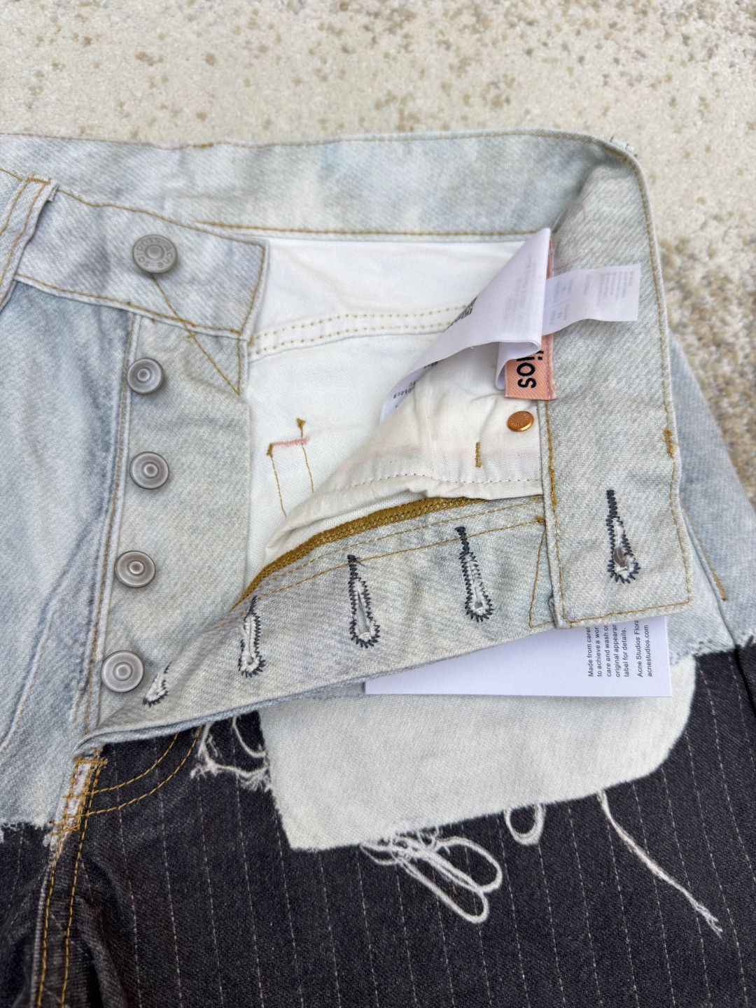 Acne Studios 拼接条纹牛仔裤 长裤 裤子 蓝黑色 B0 CK0139AIL