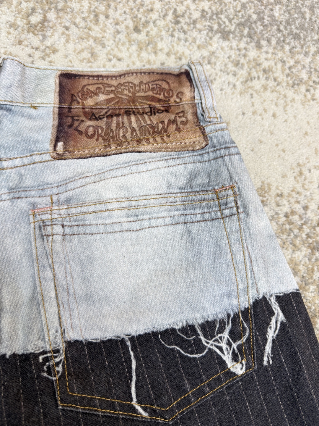 Acne Studios 拼接条纹牛仔裤 长裤 裤子 蓝黑色 B0 CK0139AIL