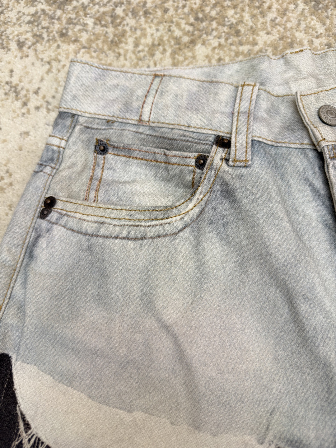 Acne Studios 拼接条纹牛仔裤 长裤 裤子 蓝黑色 B0 CK0139AIL