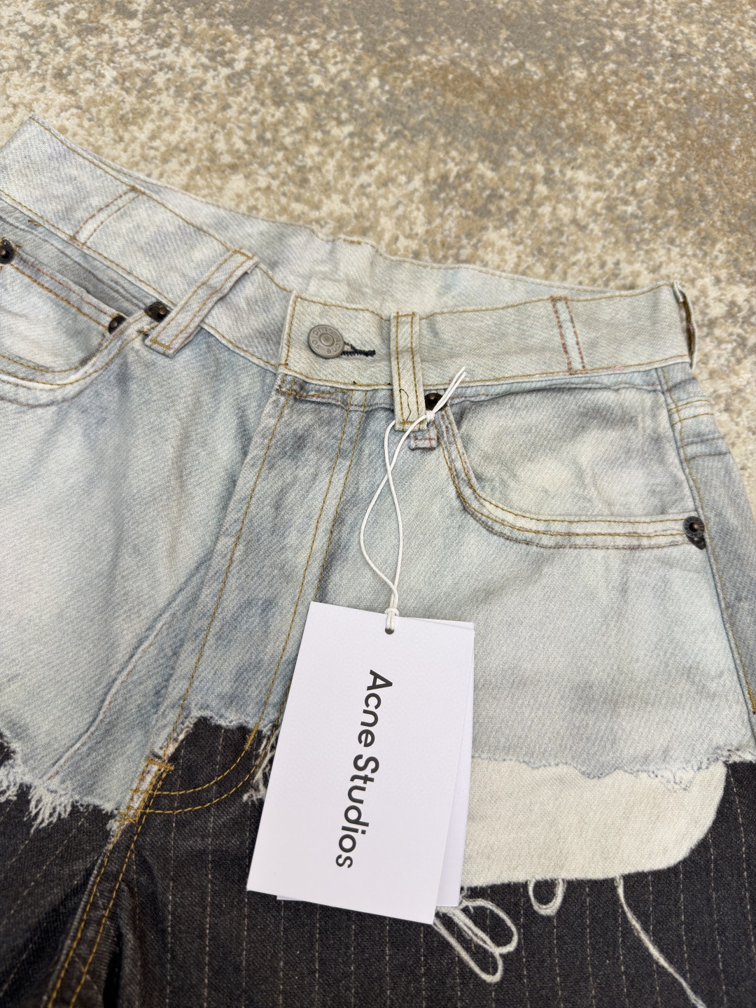 Acne Studios 拼接条纹牛仔裤 长裤 裤子 蓝黑色 B0 CK0139AIL