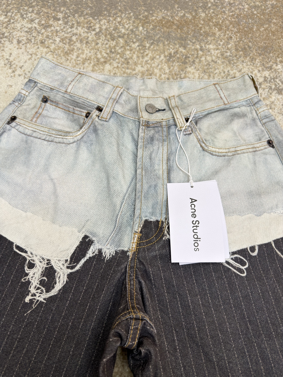 Acne Studios 拼接条纹牛仔裤 长裤 裤子 蓝黑色 B0 CK0139AIL