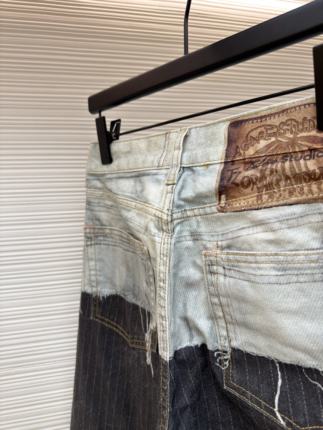 Acne Studios 拼接条纹牛仔裤 长裤 裤子 蓝黑色 B0 CK0139AIL