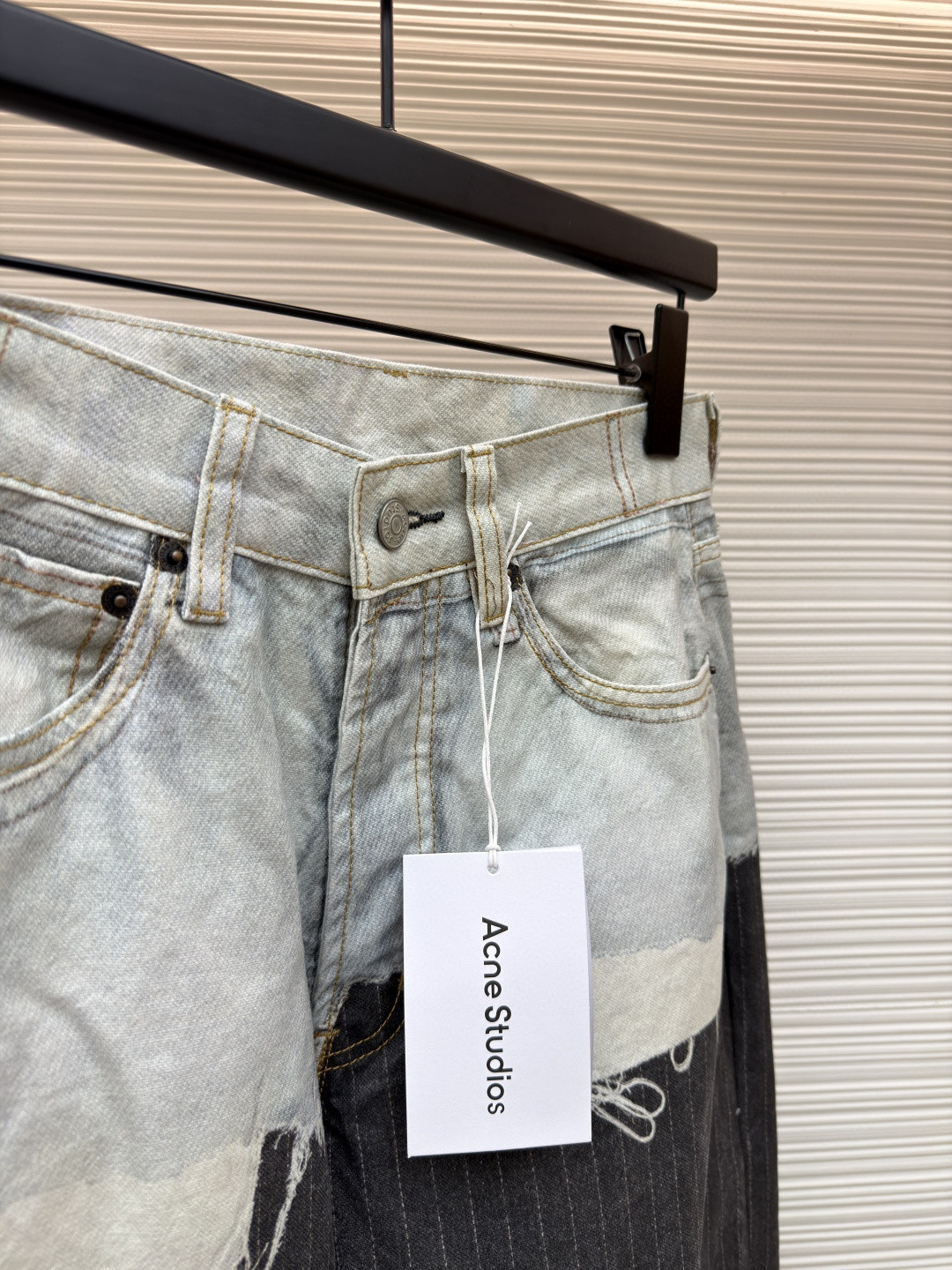 Acne Studios 拼接条纹牛仔裤 长裤 裤子 蓝黑色 B0 CK0139AIL