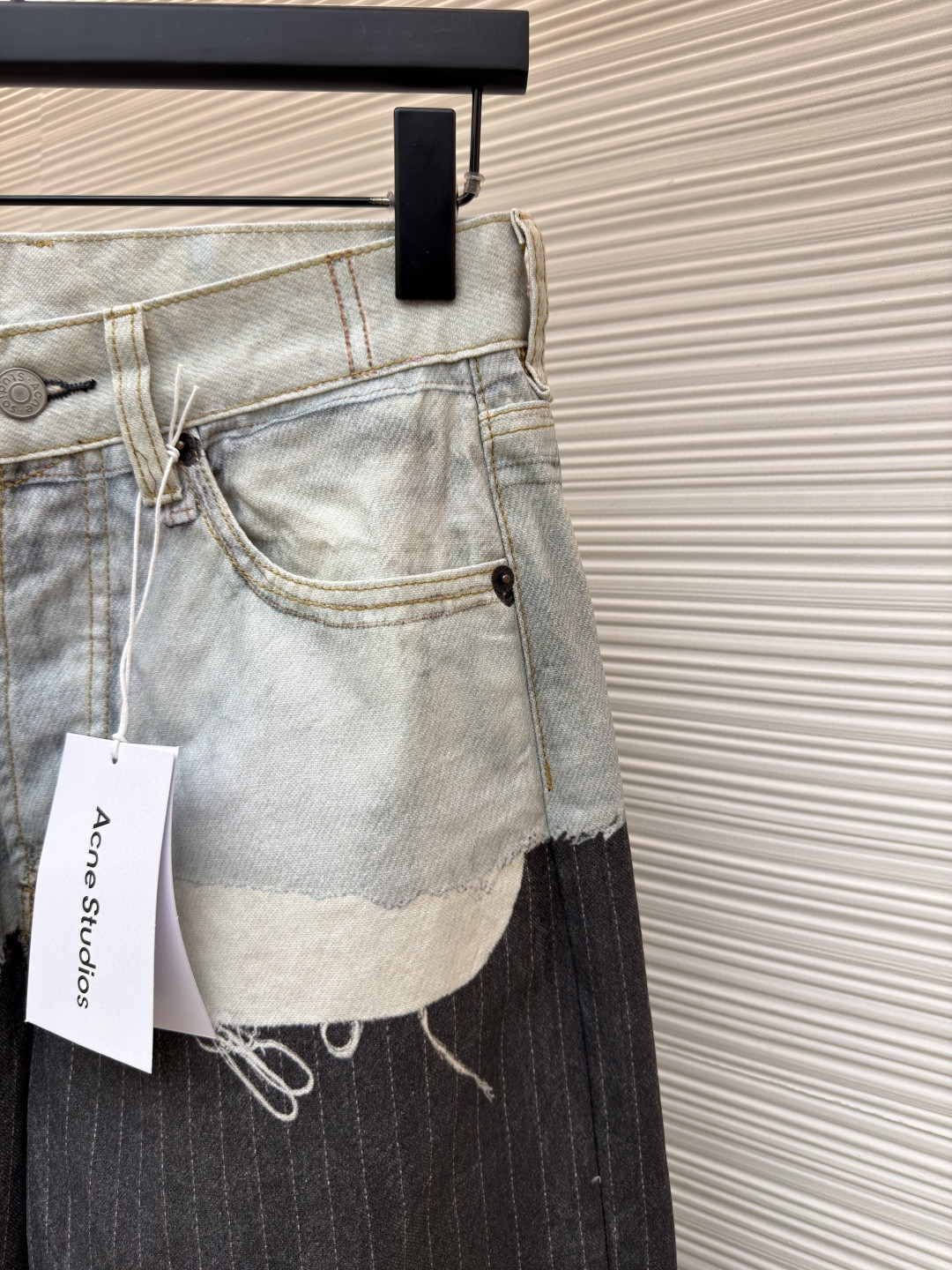 Acne Studios 拼接条纹牛仔裤 长裤 裤子 蓝黑色 B0 CK0139AIL