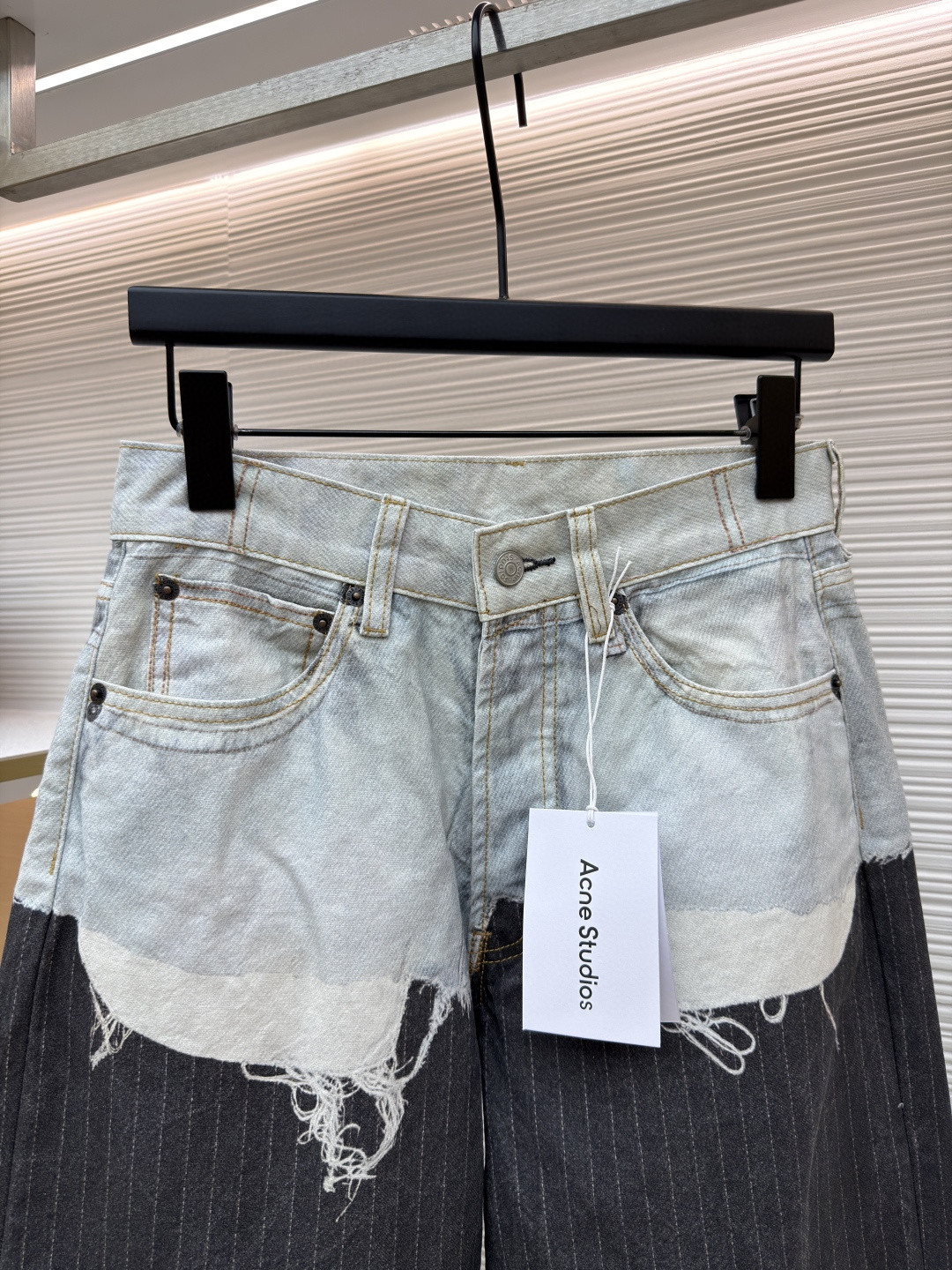 Acne Studios 拼接条纹牛仔裤 长裤 裤子 蓝黑色 B0 CK0139AIL