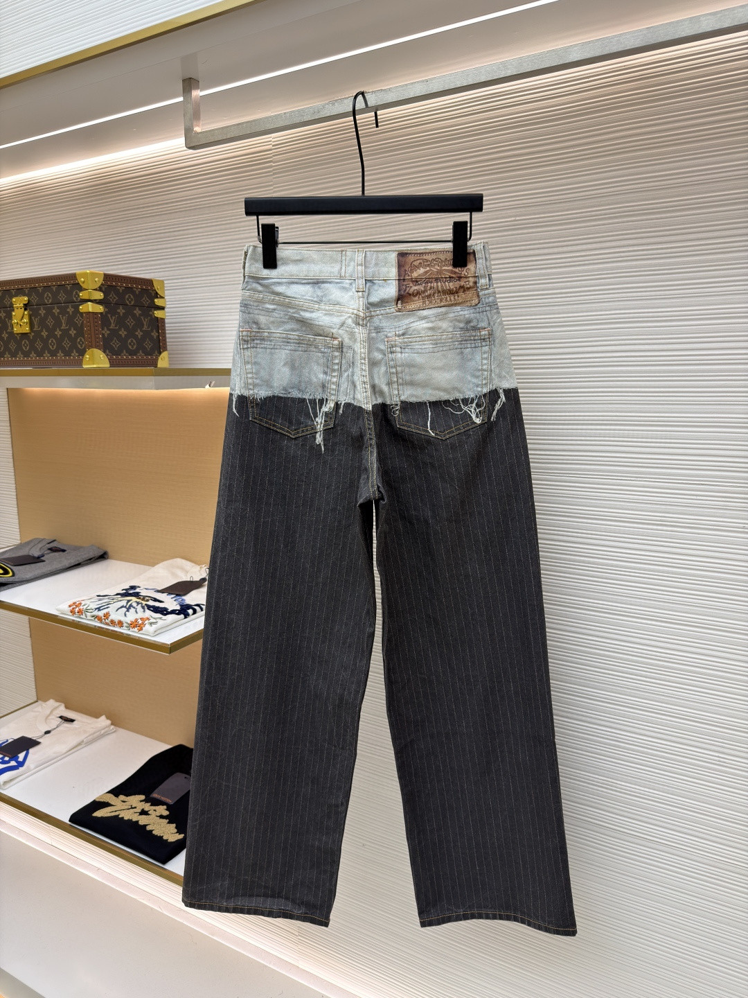 Acne Studios 拼接条纹牛仔裤 长裤 裤子 蓝黑色 B0 CK0139AIL
