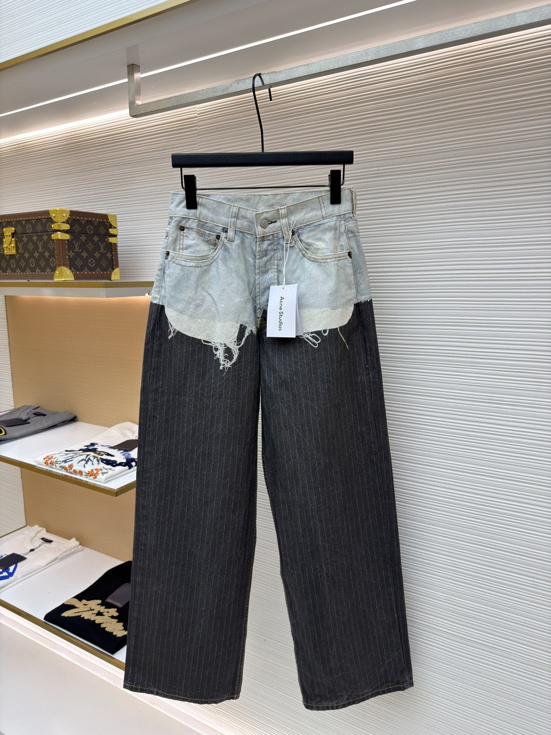 Acne Studios 拼接条纹牛仔裤 长裤 裤子 蓝黑色 B0 CK0139AIL