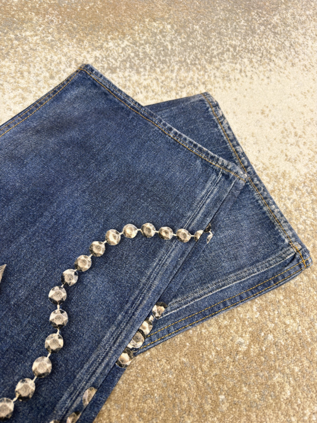 Acne Studios 水晶蝴蝶结3D错视小熊印花牛仔裤 长裤 裤子 蓝色 B0 CK0135-AUZ142