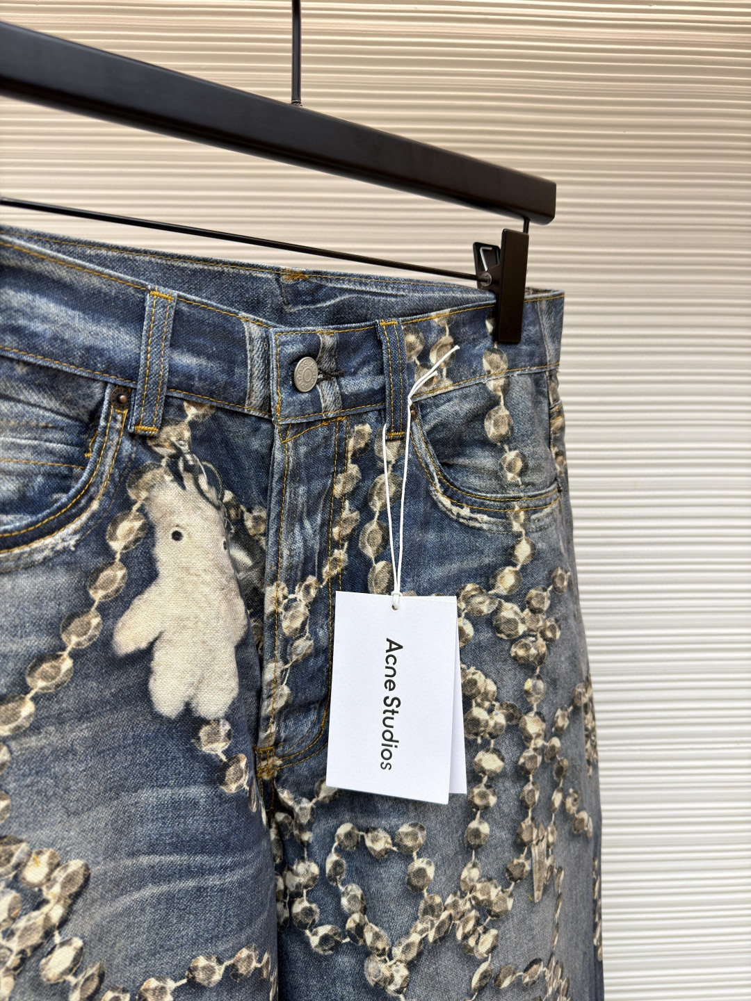 Acne Studios 水晶蝴蝶结3D错视小熊印花牛仔裤 长裤 裤子 蓝色 B0 CK0135-AUZ142