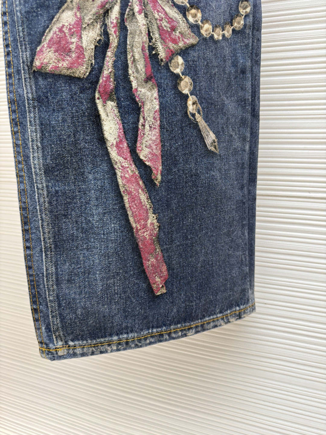 Acne Studios 水晶蝴蝶结3D错视小熊印花牛仔裤 长裤 裤子 蓝色 B0 CK0135-AUZ142