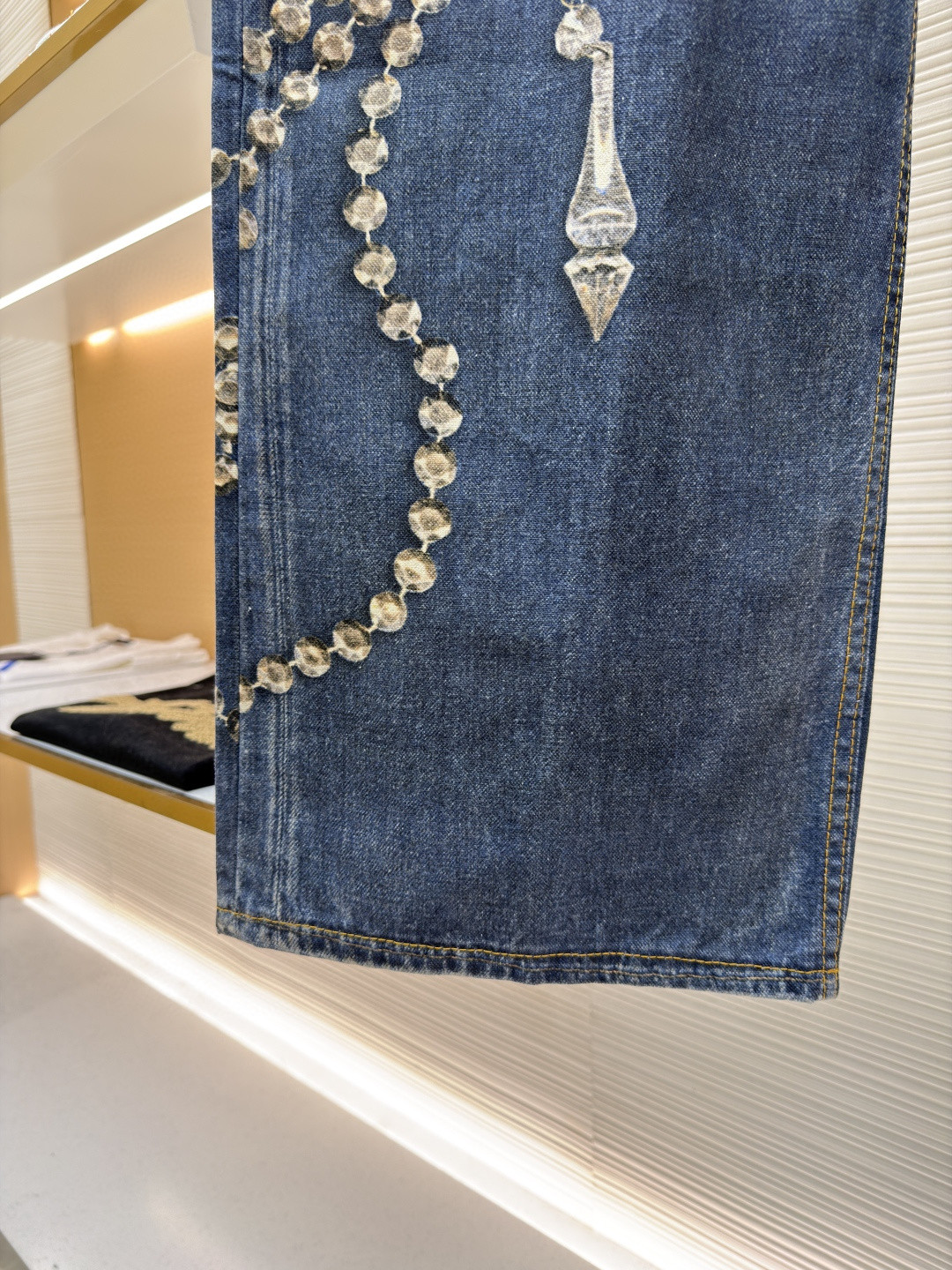 Acne Studios 水晶蝴蝶结3D错视小熊印花牛仔裤 长裤 裤子 蓝色 B0 CK0135-AUZ142