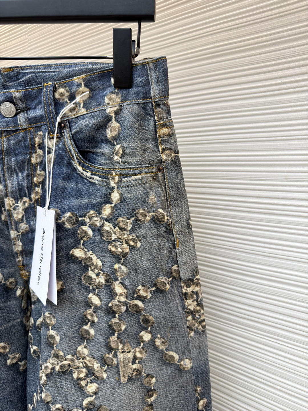 Acne Studios 水晶蝴蝶结3D错视小熊印花牛仔裤 长裤 裤子 蓝色 B0 CK0135-AUZ142