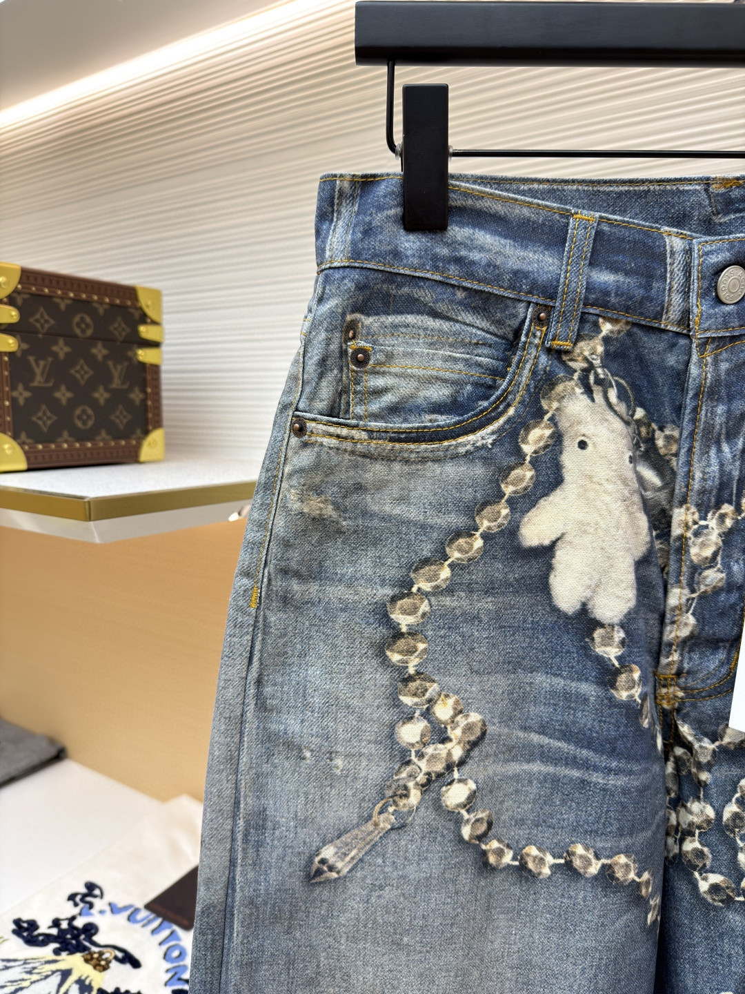 Acne Studios 水晶蝴蝶结3D错视小熊印花牛仔裤 长裤 裤子 蓝色 B0 CK0135-AUZ142