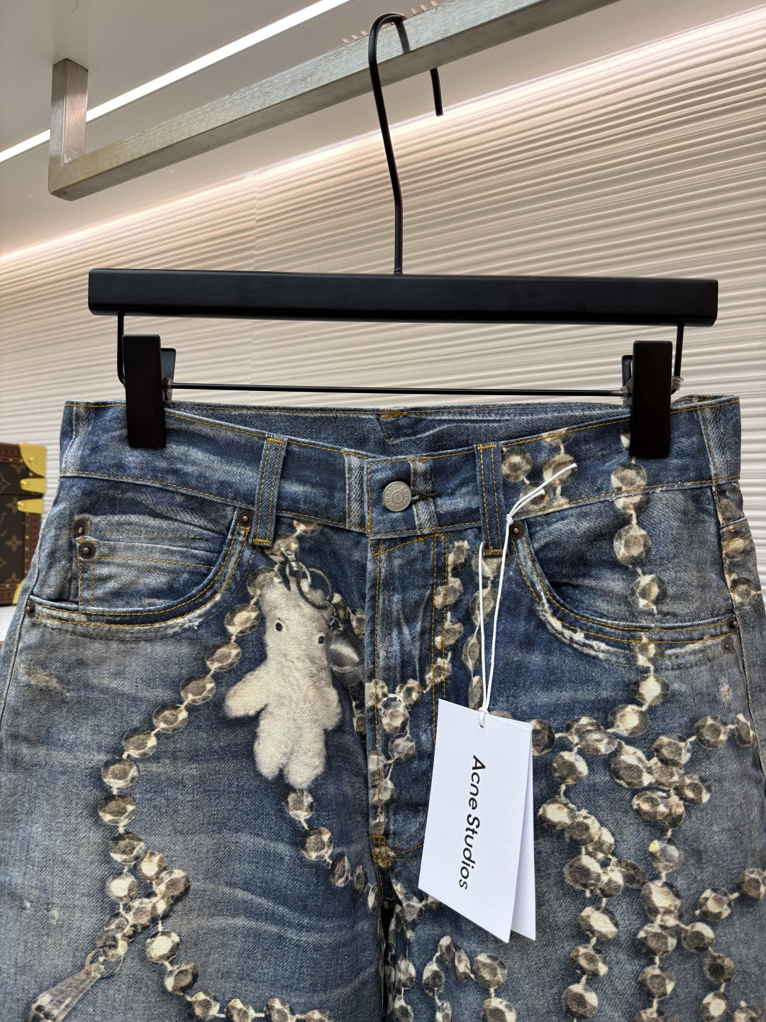 Acne Studios 水晶蝴蝶结3D错视小熊印花牛仔裤 长裤 裤子 蓝色 B0 CK0135-AUZ142