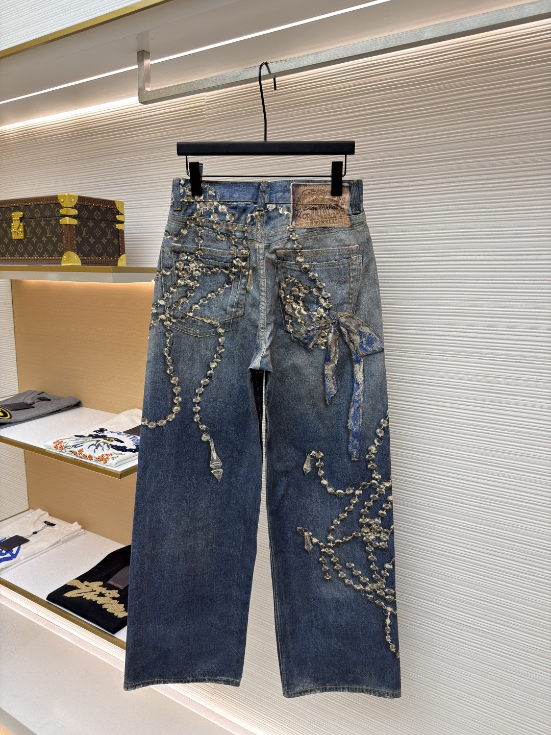 Acne Studios 水晶蝴蝶结3D错视小熊印花牛仔裤 长裤 裤子 蓝色 B0 CK0135-AUZ142