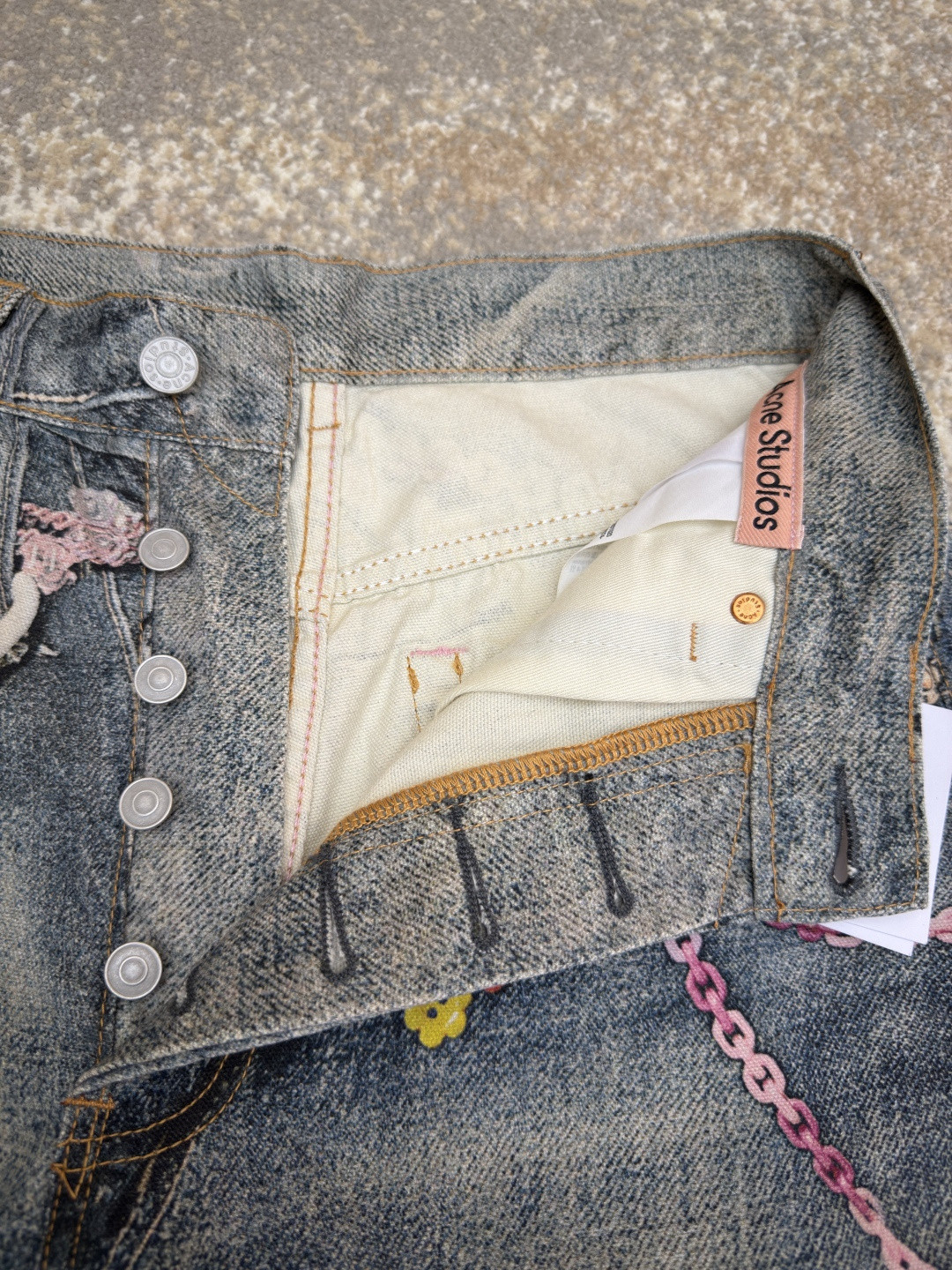 Acne Studios 链条3D印花牛仔七分裤 短裤 牛仔裤 裤子 蓝色 A7 BE0179-AUZ