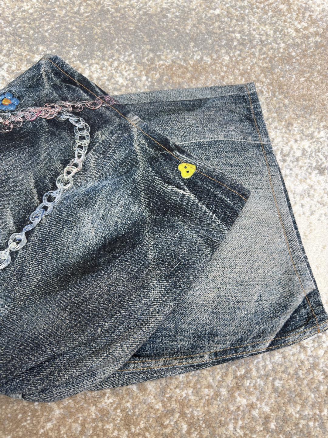 Acne Studios 链条3D印花牛仔七分裤 短裤 牛仔裤 裤子 蓝色 A7 BE0179-AUZ