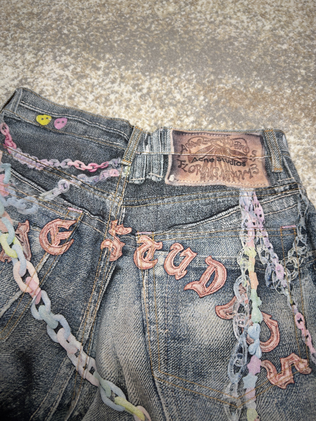 Acne Studios 链条3D印花牛仔七分裤 短裤 牛仔裤 裤子 蓝色 A7 BE0179-AUZ