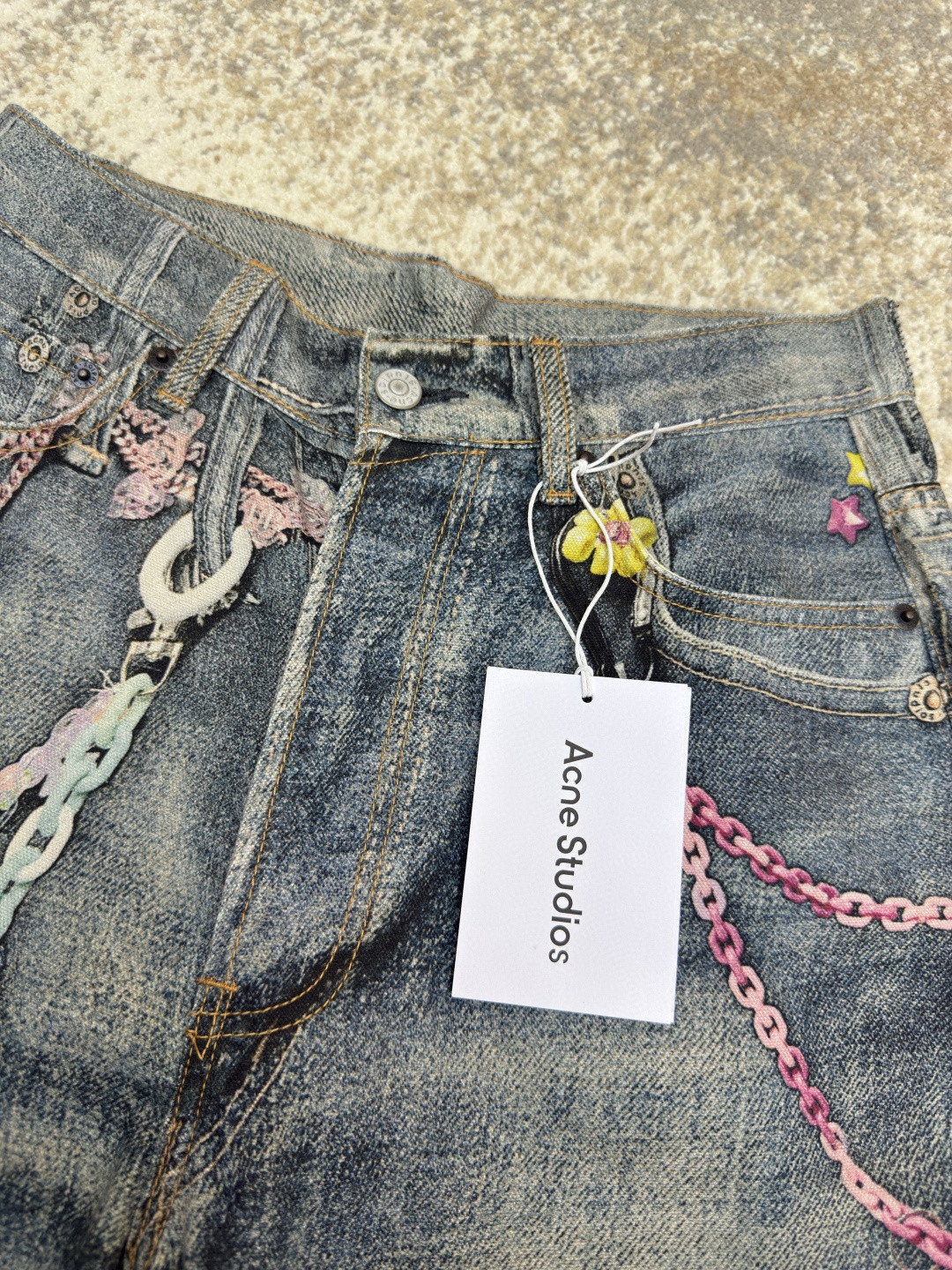 Acne Studios 链条3D印花牛仔七分裤 短裤 牛仔裤 裤子 蓝色 A7 BE0179-AUZ