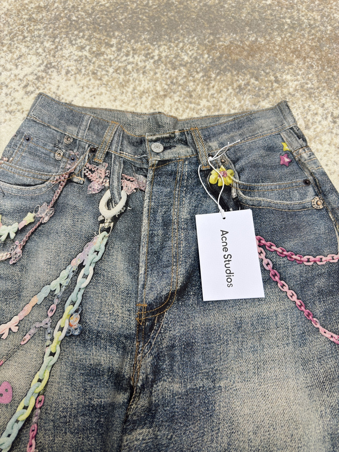 Acne Studios 链条3D印花牛仔七分裤 短裤 牛仔裤 裤子 蓝色 A7 BE0179-AUZ