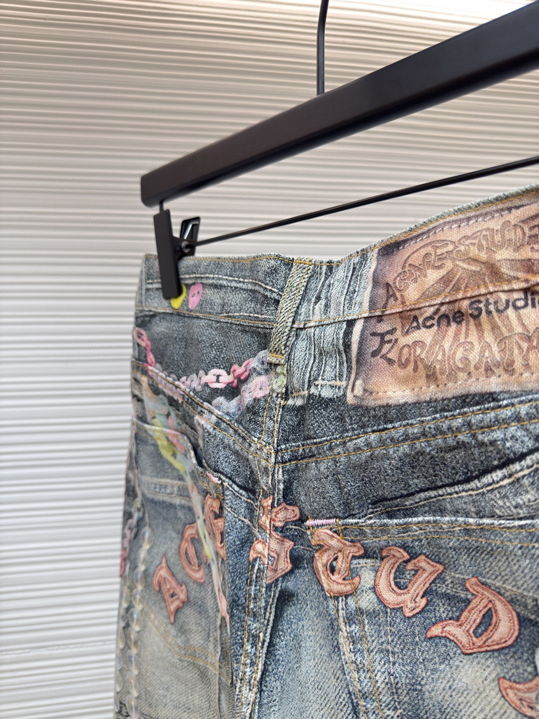 Acne Studios 链条3D印花牛仔七分裤 短裤 牛仔裤 裤子 蓝色 A7 BE0179-AUZ