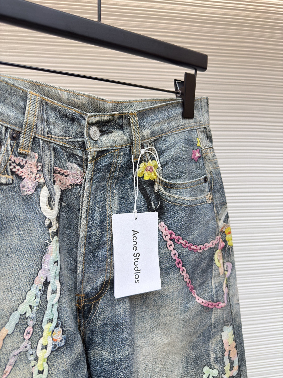 Acne Studios 链条3D印花牛仔七分裤 短裤 牛仔裤 裤子 蓝色 A7 BE0179-AUZ