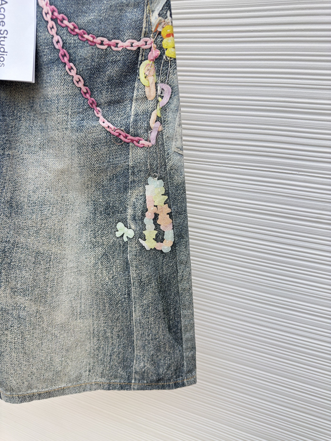 Acne Studios 链条3D印花牛仔七分裤 短裤 牛仔裤 裤子 蓝色 A7 BE0179-AUZ