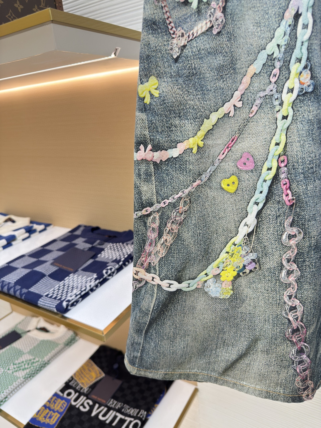 Acne Studios 链条3D印花牛仔七分裤 短裤 牛仔裤 裤子 蓝色 A7 BE0179-AUZ