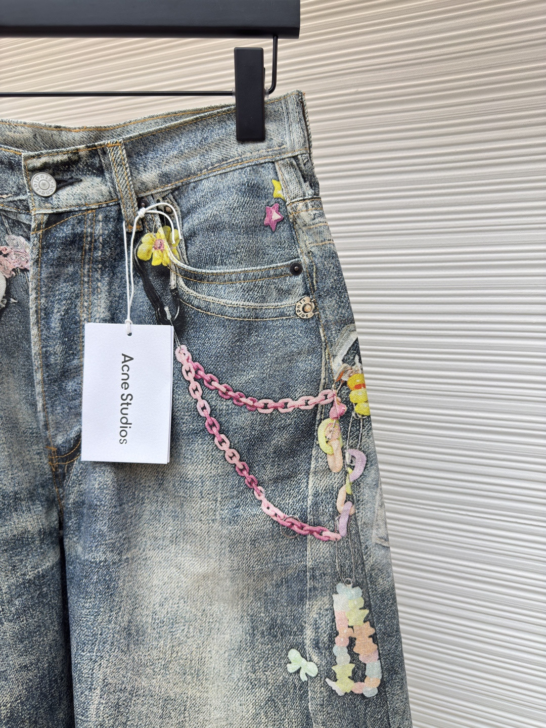 Acne Studios 链条3D印花牛仔七分裤 短裤 牛仔裤 裤子 蓝色 A7 BE0179-AUZ