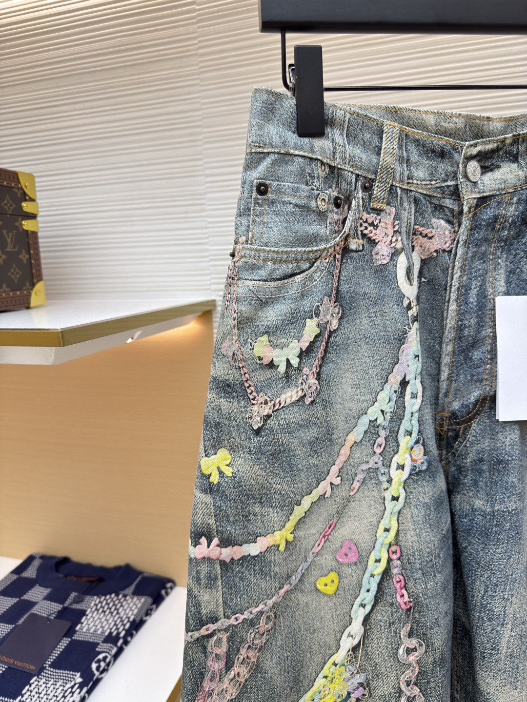 Acne Studios 链条3D印花牛仔七分裤 短裤 牛仔裤 裤子 蓝色 A7 BE0179-AUZ