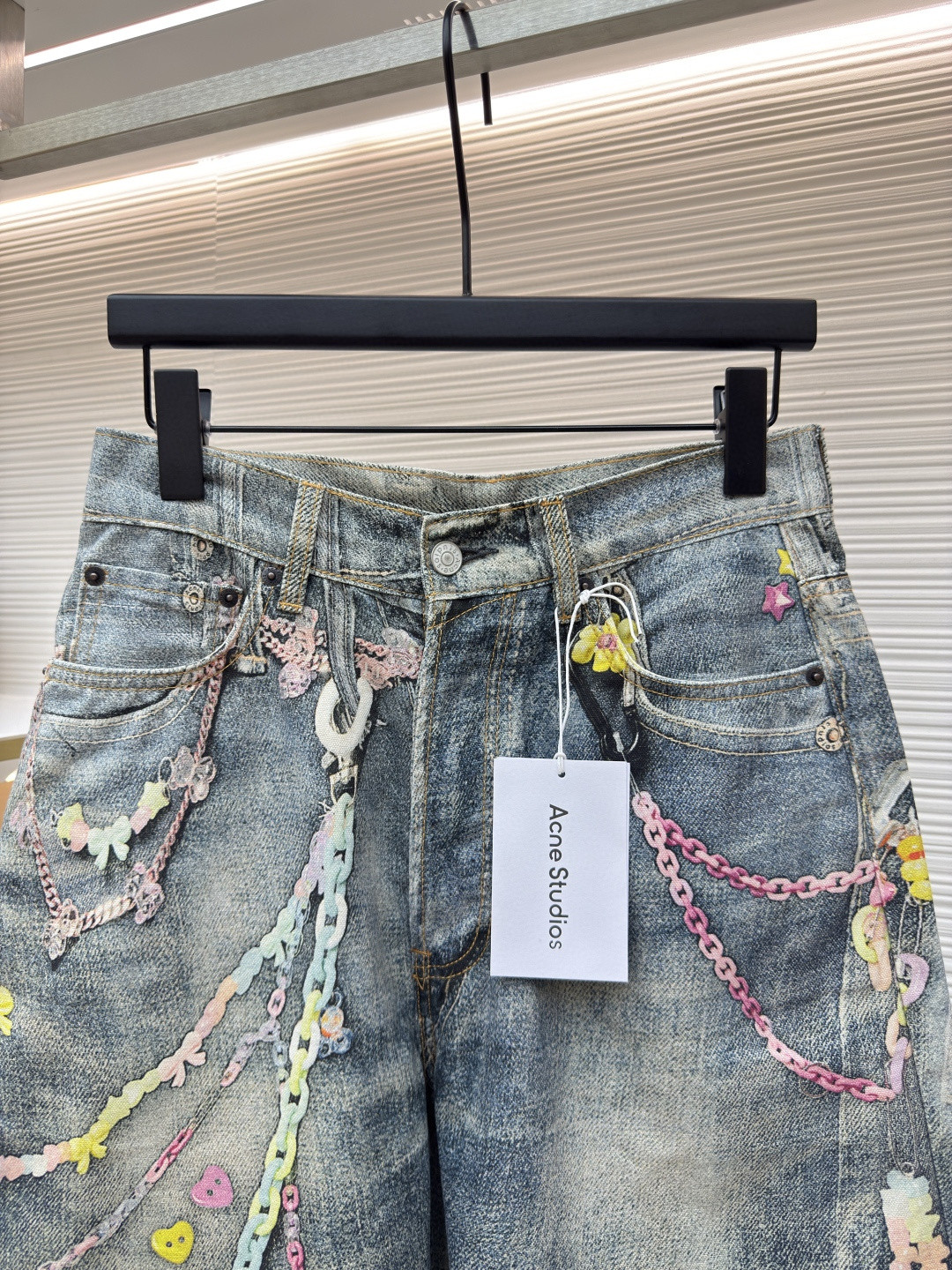 Acne Studios 链条3D印花牛仔七分裤 短裤 牛仔裤 裤子 蓝色 A7 BE0179-AUZ