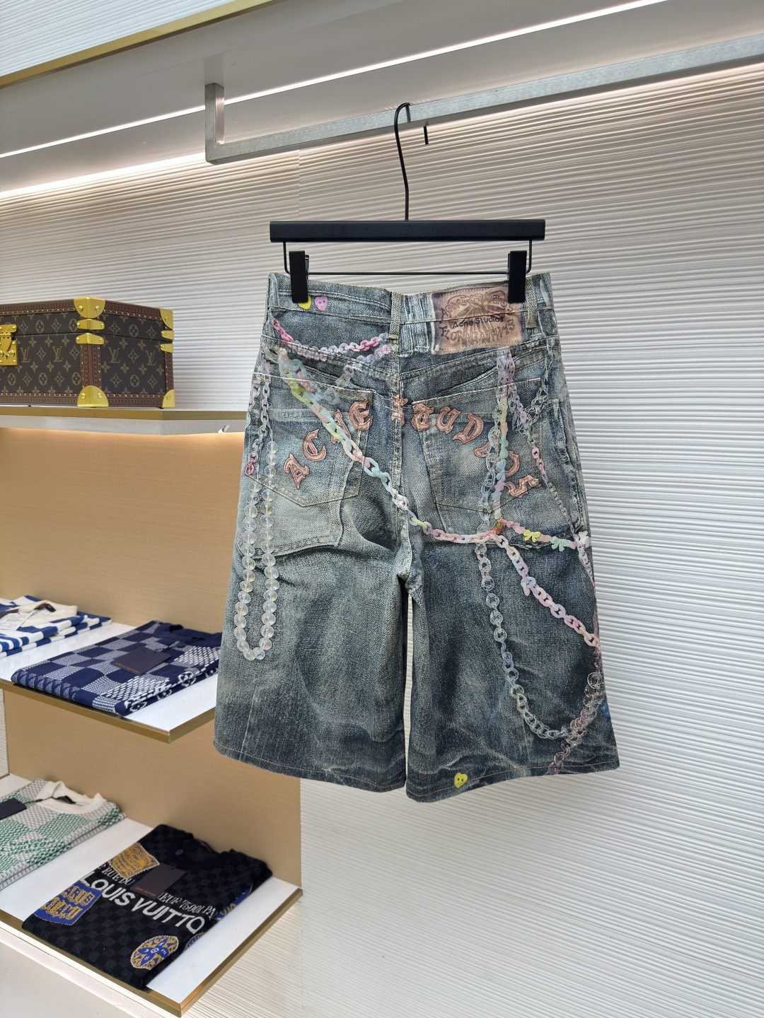 Acne Studios 链条3D印花牛仔七分裤 短裤 牛仔裤 裤子 蓝色 A7 BE0179-AUZ