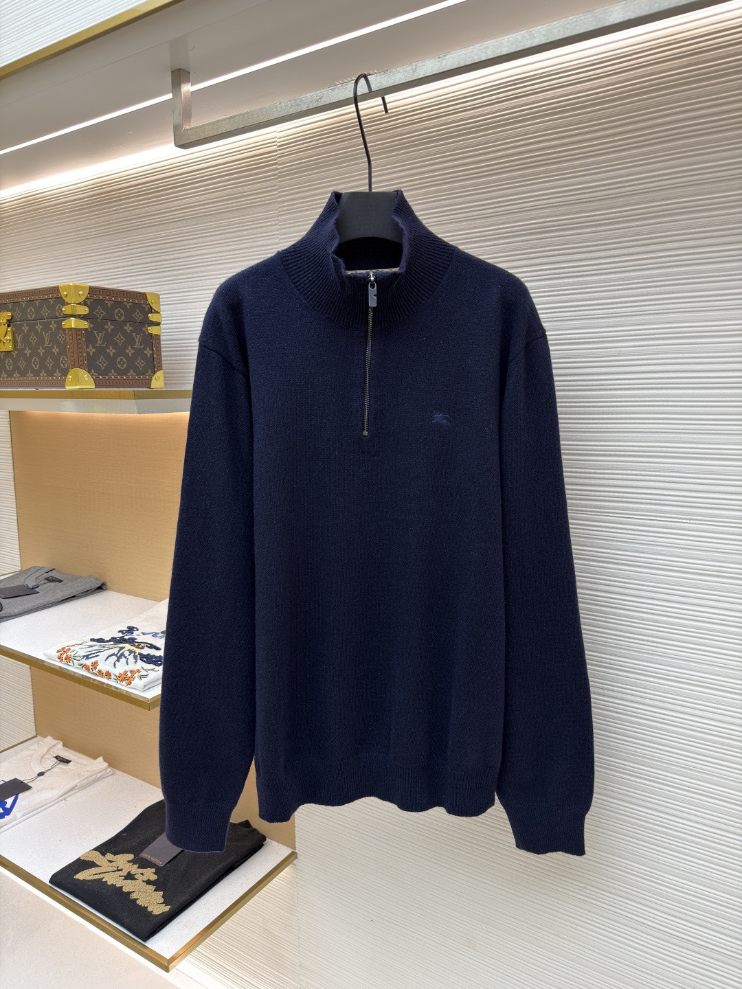 Burberry 巴宝莉 刺绣半拉链高领针织衫 毛衣 长袖 外套 灰色 蓝色 B0 81121321