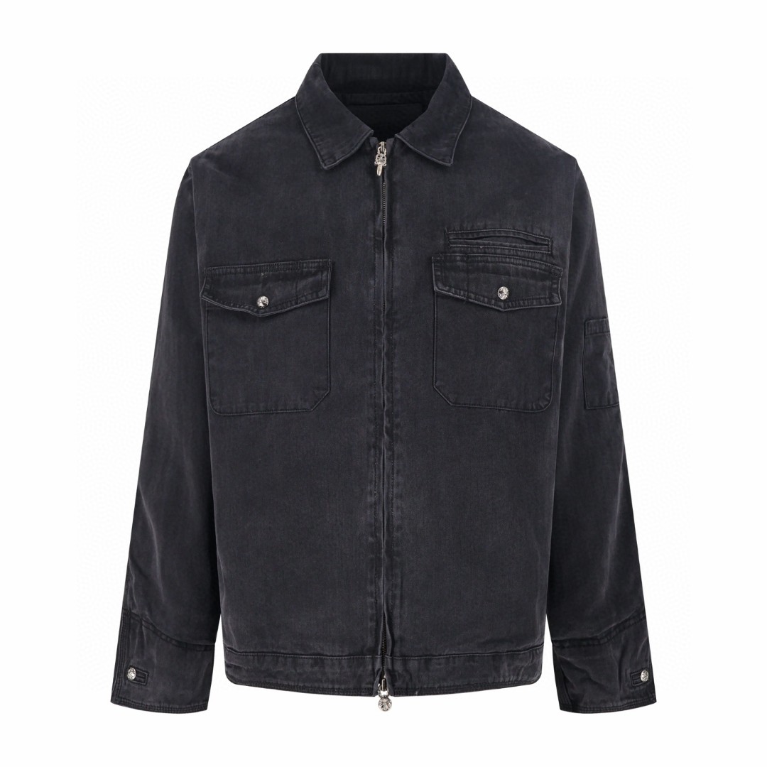 Chrome Hearts 克罗心 鱼骨纹水洗工装棉服 夹克 外套 长袖 黑色 C0