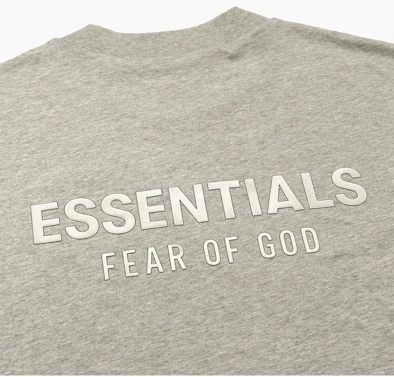 Fear of God Essentials 拉丝银硅胶字母印花圆领短袖 T恤 男女同款 夏款 黑色 燕麦色 希瑟灰
